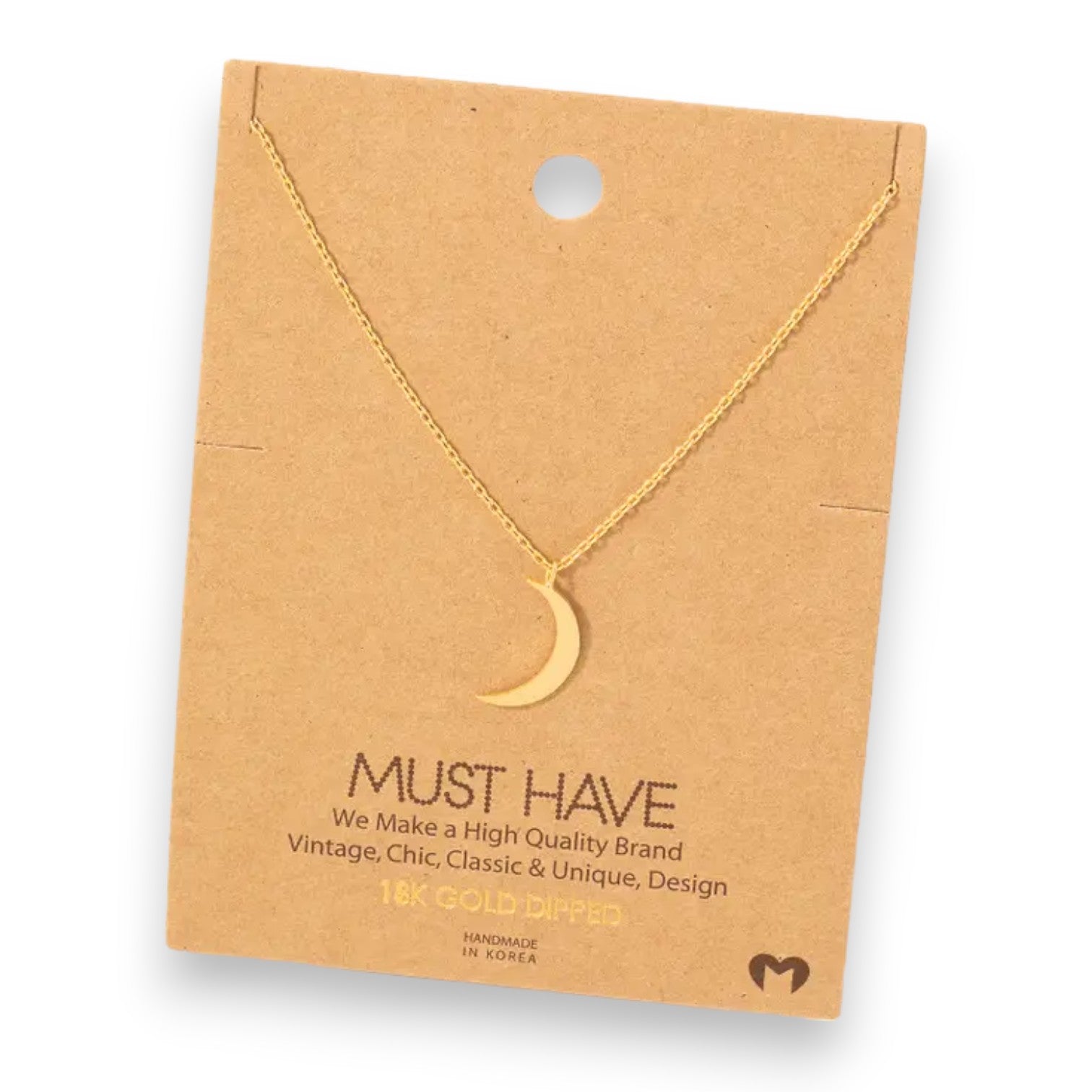 Crescent Moon 18K Gold Dipped Pendant Necklace - 16-in - Mellow Monkey