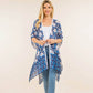 Floral Pattern Open Front Long Kimono Poncho in Blue - Mellow Monkey