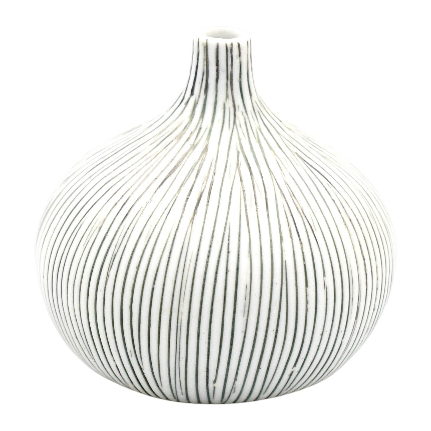 Tiny Congo - Handcrafted Porcelain Bud Vase - White with Gray Stripes - 2.5 x 2.5 x 2.6 in - Mellow Monkey