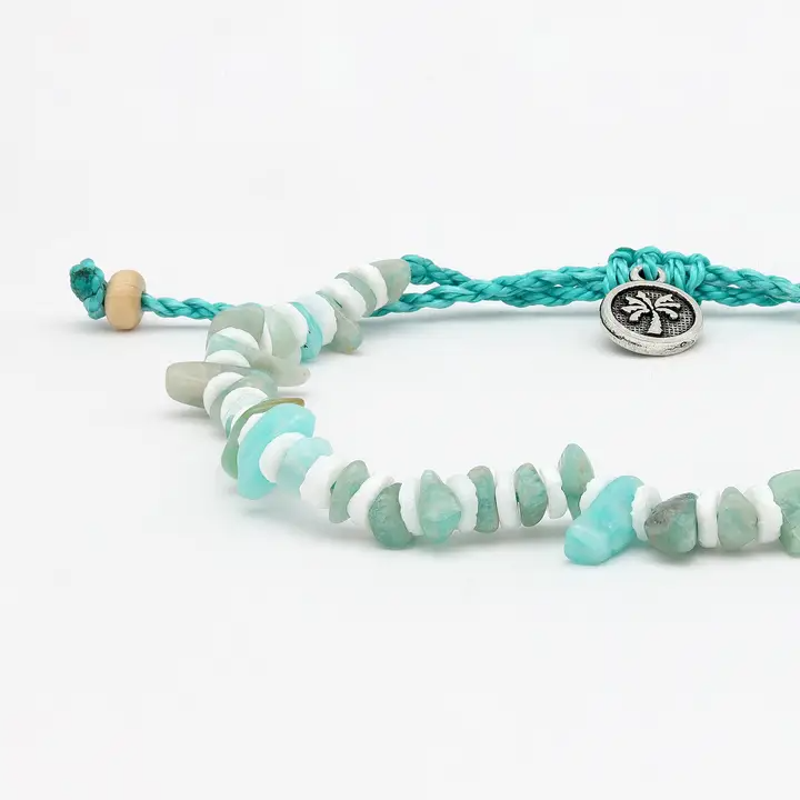 Light Blues Dunes Stone Beaded Anklet - Surf Jewelry - Mellow Monkey