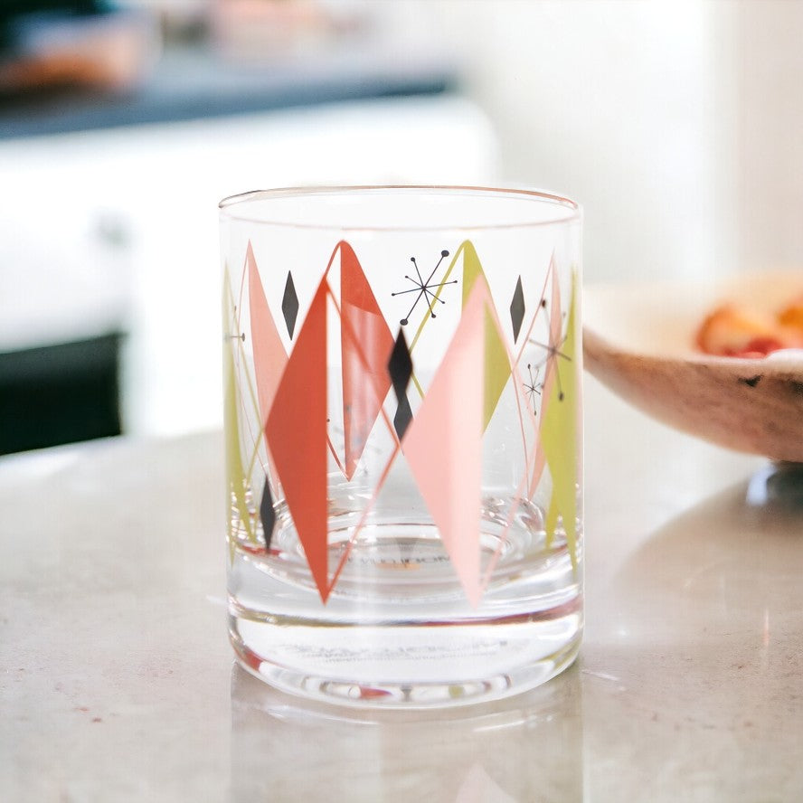 Mid Century Modern - Retro Diamond Double Old Fashioned Cocktail Glass - Mellow Monkey