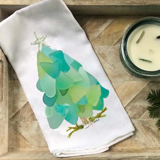Christmas- Sea Glass Tree Flour Sack Towel - Mellow Monkey