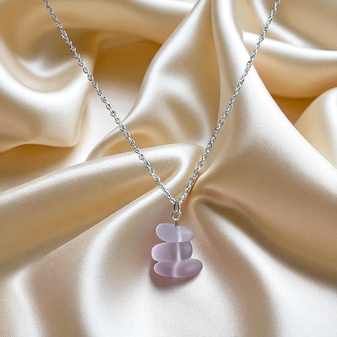 Purple - Silver Sea Glass Necklace - Mellow Monkey