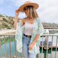 Sage Floral Printed Ruffle Sleeve Chiffon Kimono Cover Up - Mellow Monkey