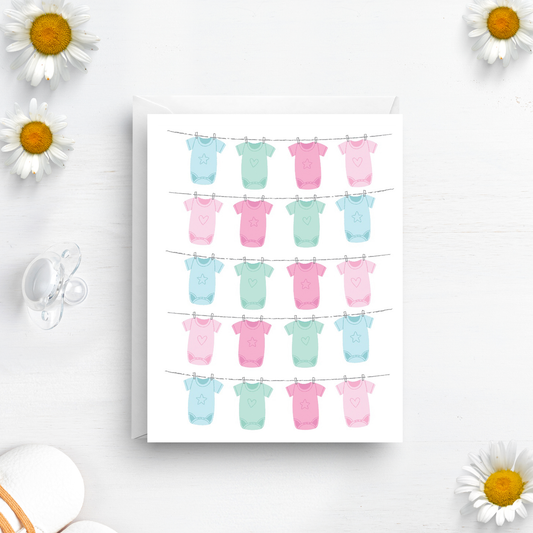 Onesie Baby Shower - New Baby Greeting Card - Mellow Monkey