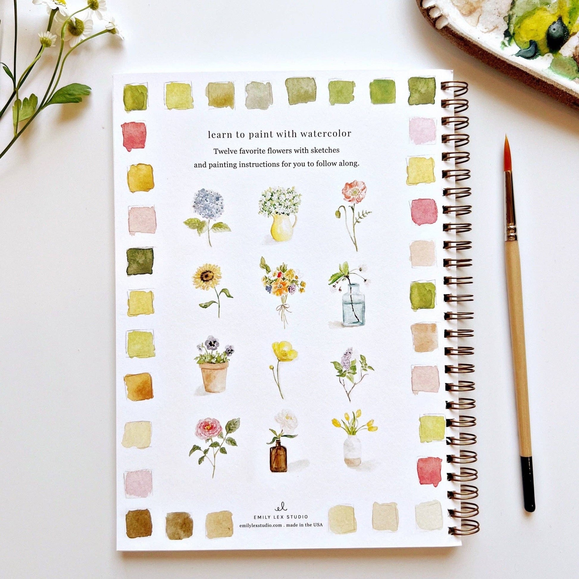 Flowers - Watercolor Workbook With Watercolor Paint Set and Brush - Mellow Monkey