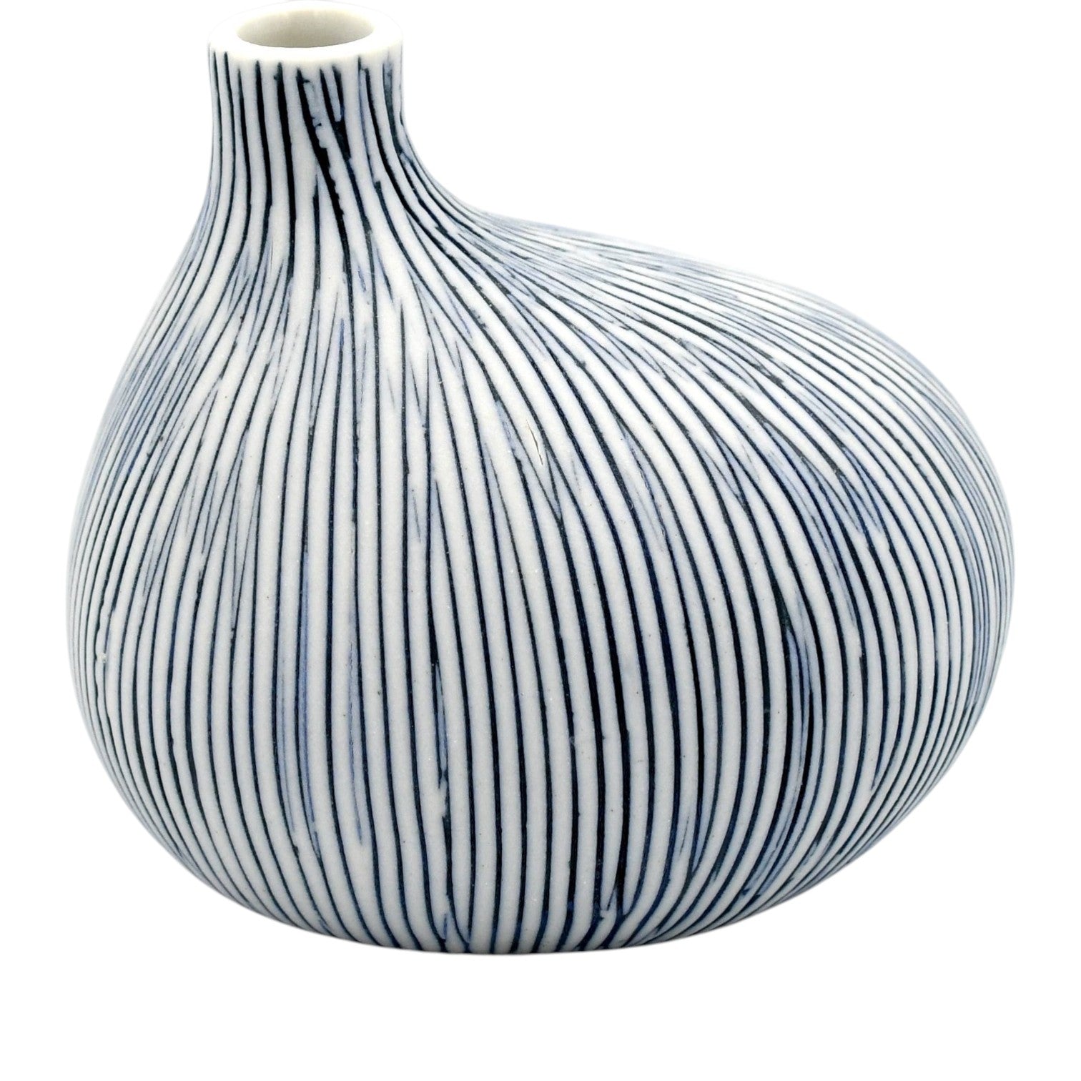 Mini Omo - Handcrafted Porcelain Bud Vase - With with Blue Lines - 2.7 x 2 x 2.8 in - Mellow Monkey