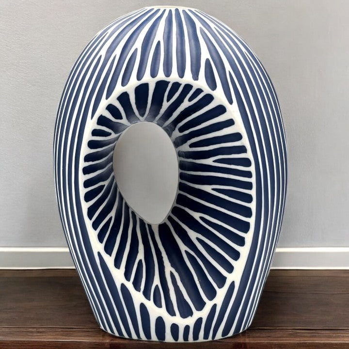 Blue Arch Large Ceramic Vase - 4.7 x 8.7 in - Mellow Monkey