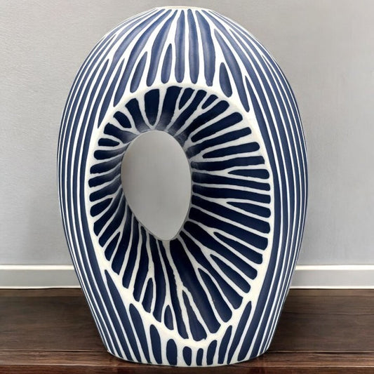 Blue Arch Large Ceramic Vase - 4.7 x 8.7 in - Mellow Monkey