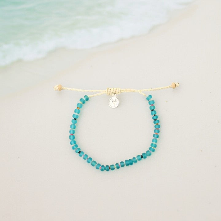 Marley Glass Bead Anklet - Aqua - Mellow Monkey