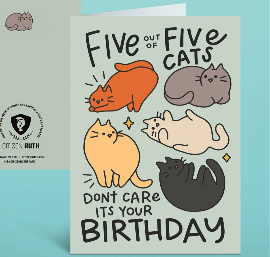 Five Out Of Five Cats - Birthday Greeting Card - Mellow Monkey