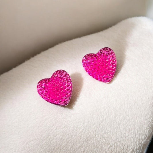 Honeycomb Hearts Earrings - Fuchsia