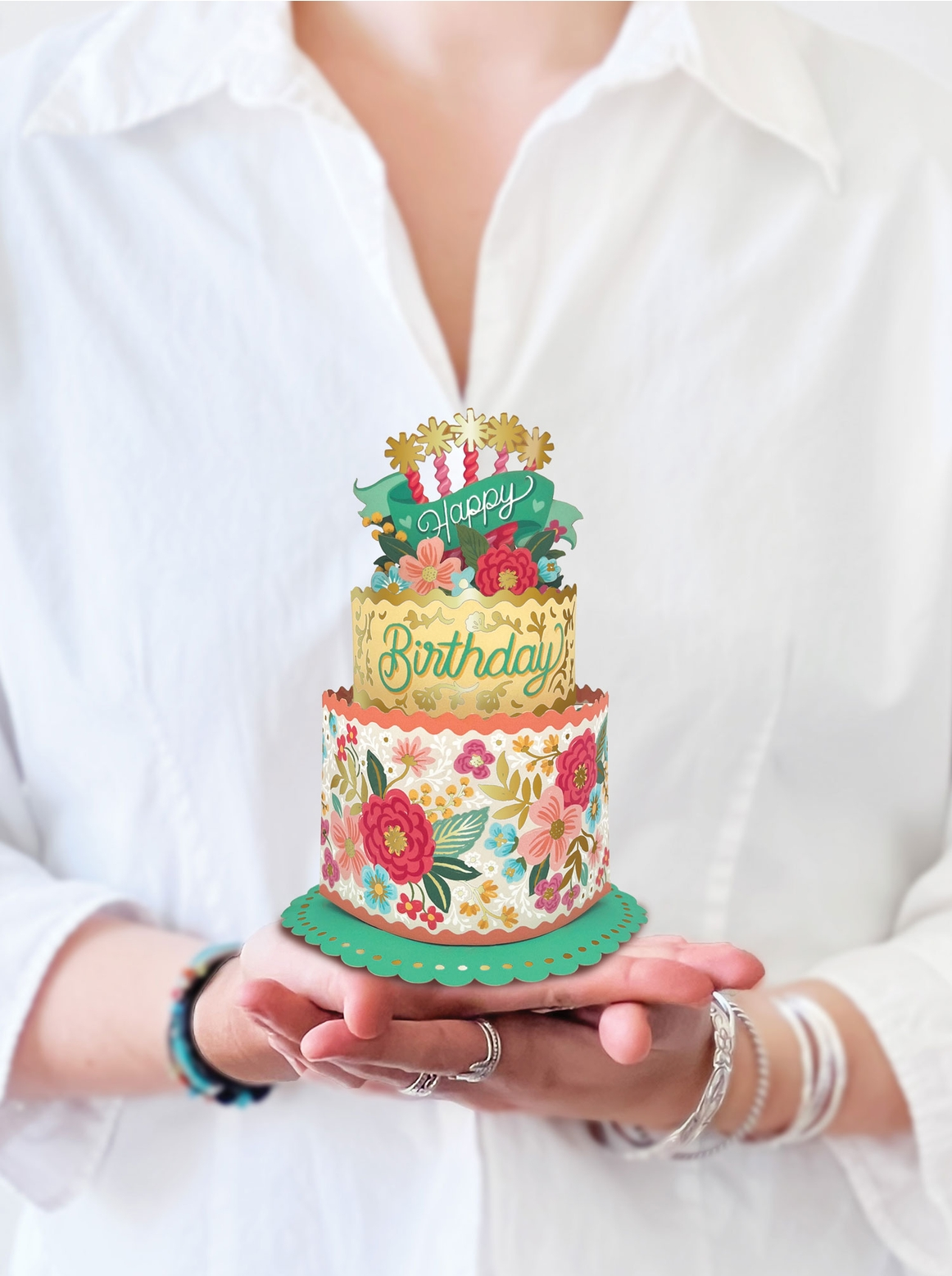 Freshcut Paper Mini Blooming BIrthday Cake Pop-Up Greeting Card - Mellow Monkey