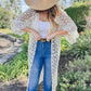 Ivory Floral Printed Crochet Maxi Kimono Cardigan - Mellow Monkey