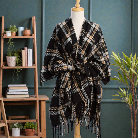 Black - Charlie Plaid Ruana - Mellow Monkey