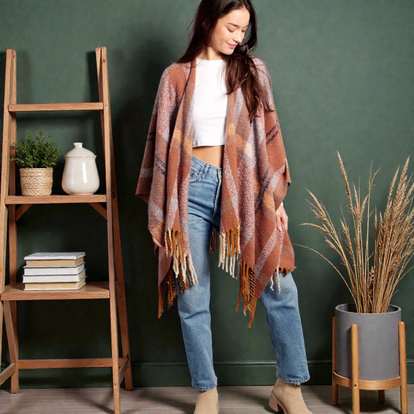 Lavender - Savannah Plaid Ruana - Mellow Monkey