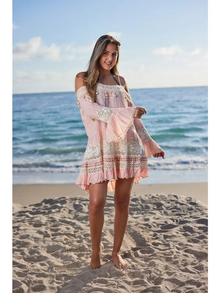 Baby Pink Cotton Cover Up Dress - Mellow Monkey