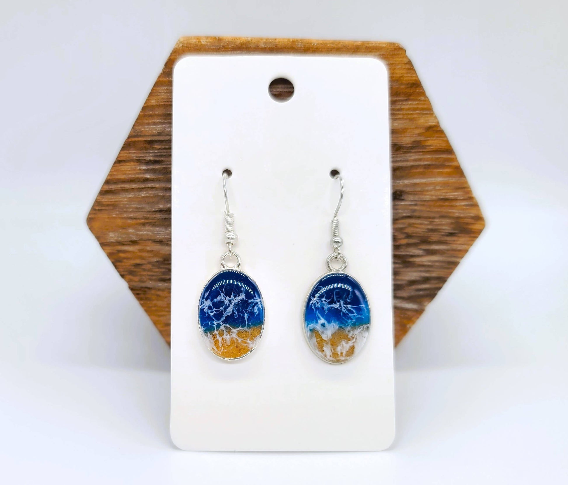 Handmade/Handcrafted Resin Ocean Beach Wave Oval Earrings - Mellow Monkey