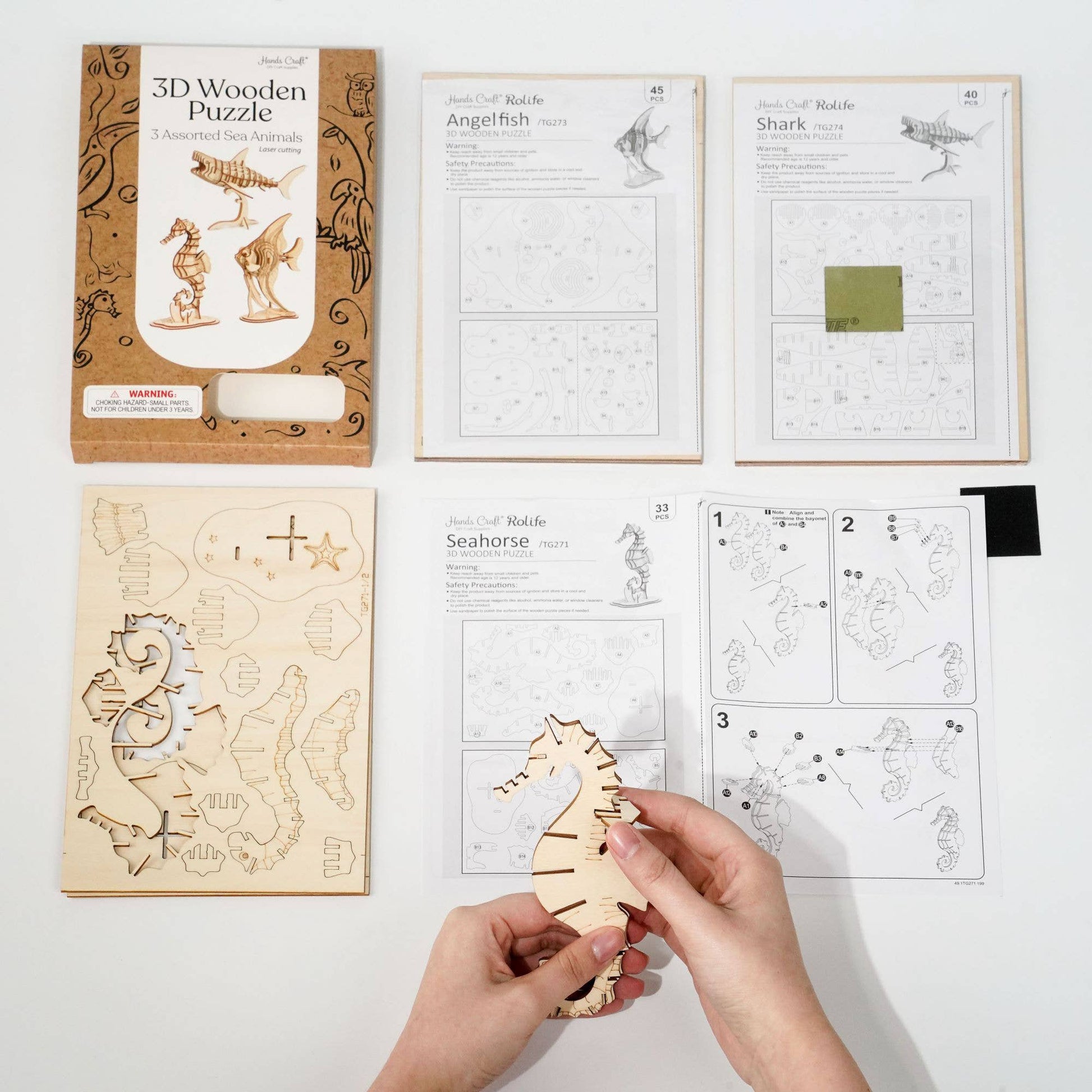 3D Laser Cut Wooden Puzzle Bundle Pack: Sea Animals - Mellow Monkey