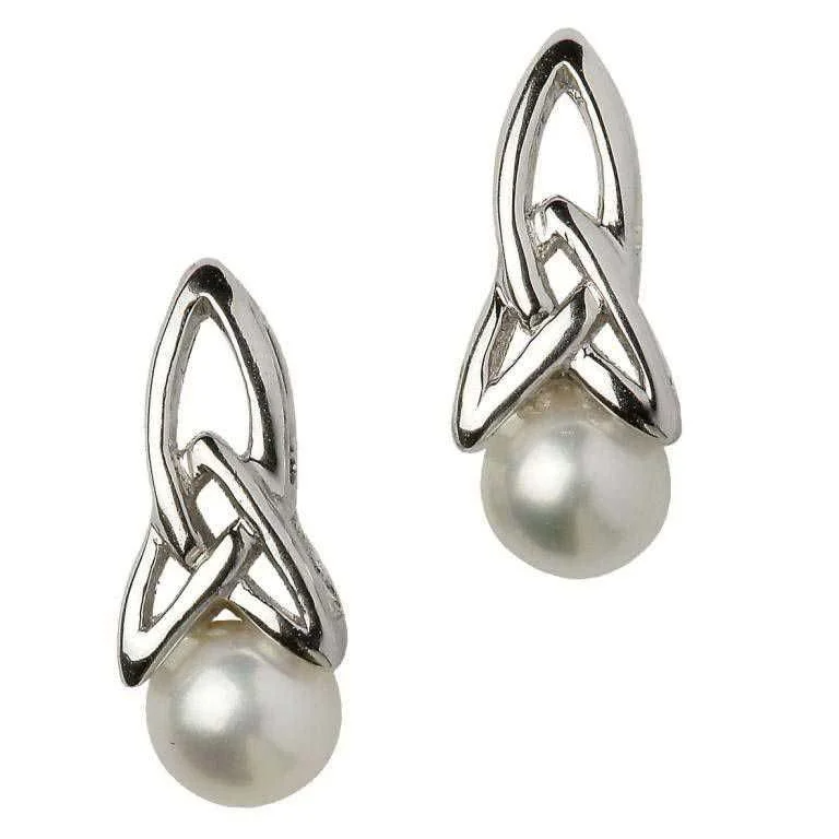 Celtic Trinity Silver Pearl Earrings - Mellow Monkey