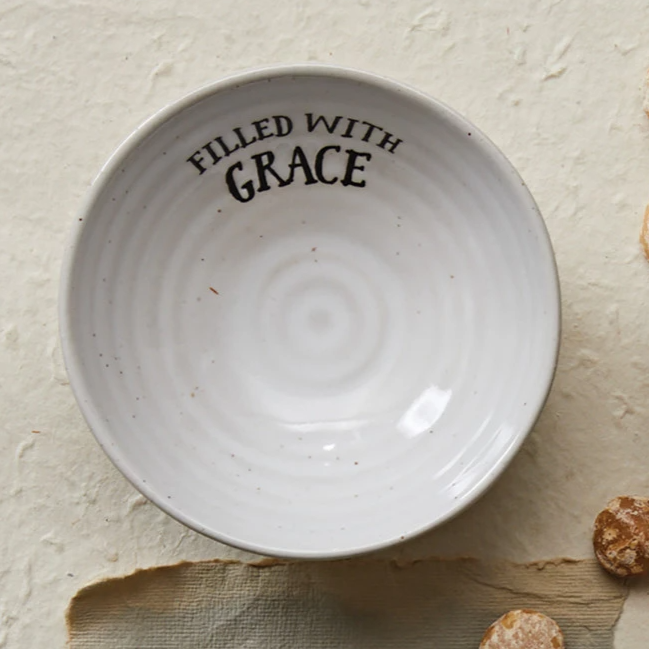 Filled with Grace - Stoneware Bowl with Stamped Saying - 4-in - Mellow Monkey