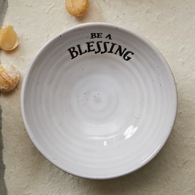 Be a Blessing - Stoneware Bowl with Stamped Saying - 4-in - Mellow Monkey