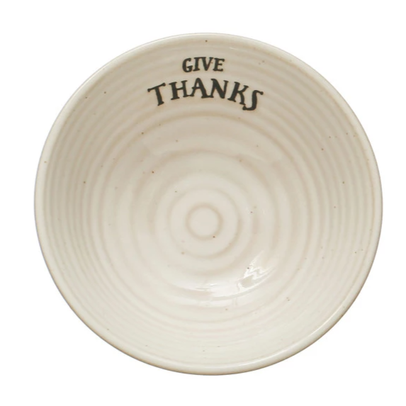 Give Thanks - Stoneware Bowl with Stamped Saying - 4-in - Mellow Monkey
