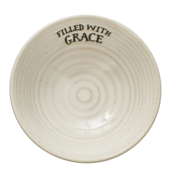 Filled with Grace - Stoneware Bowl with Stamped Saying - 4-in - Mellow Monkey