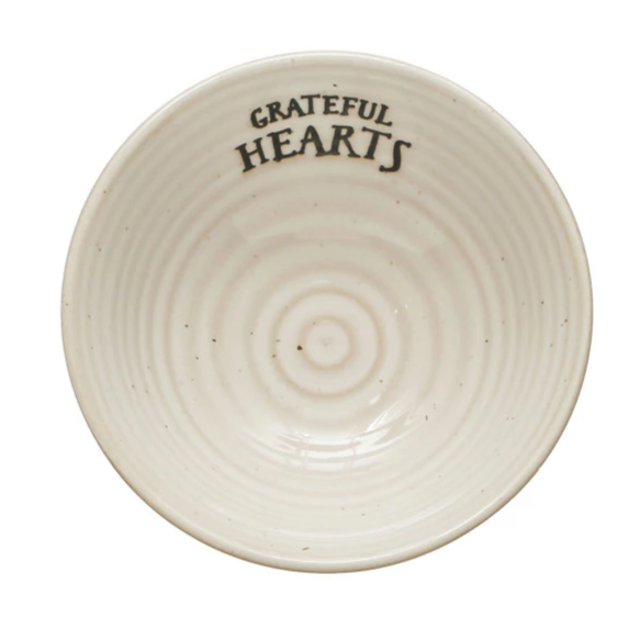 Grateful Hearts - Stoneware Bowl with Stamped Saying - 4-in - Mellow Monkey