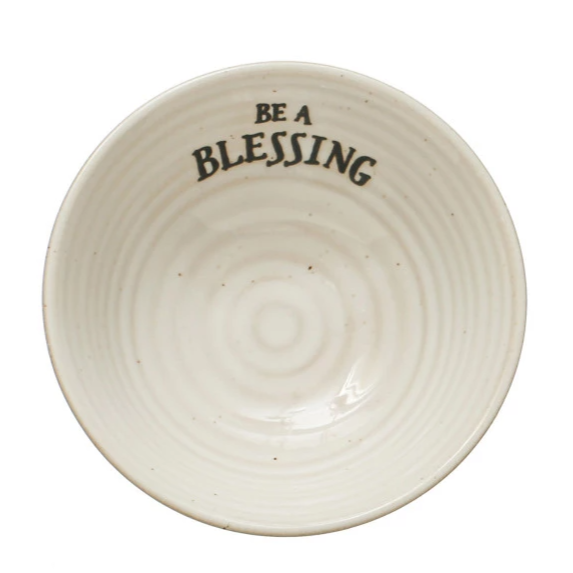 Be a Blessing - Stoneware Bowl with Stamped Saying - 4-in - Mellow Monkey