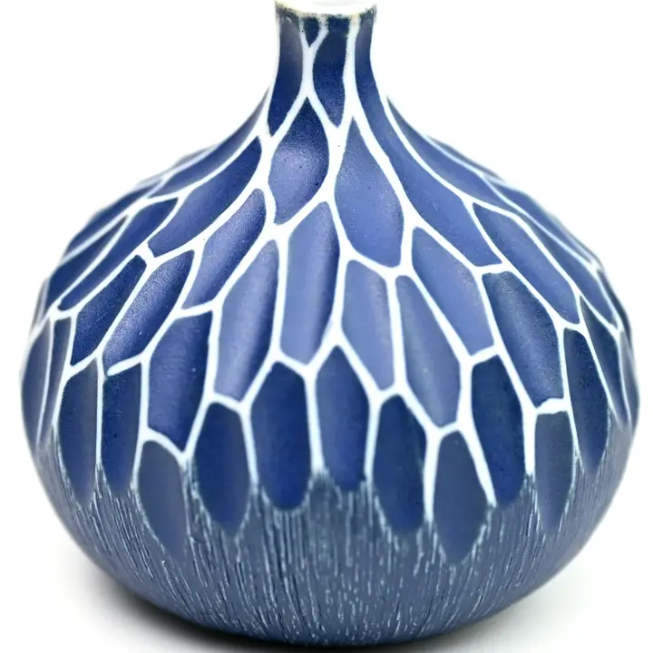 Tiny Porcelain Bud Vase - Blue Scale - 2.5" x 2.5" - Mellow Monkey