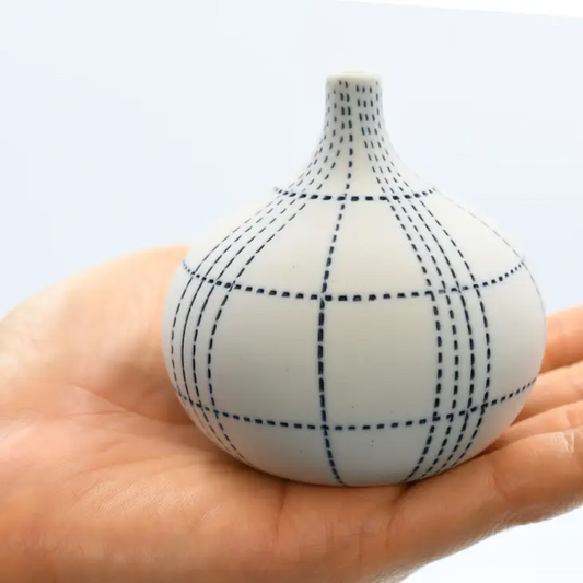 White And Blue Congo Tiny Porcelain Bud Vase - 2.5" x 2.5" - Mellow Monkey