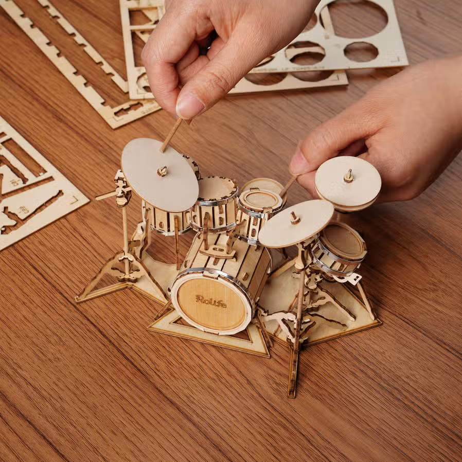Drum Kit: 3D Laser Cut Wooden Puzzle - Mellow Monkey