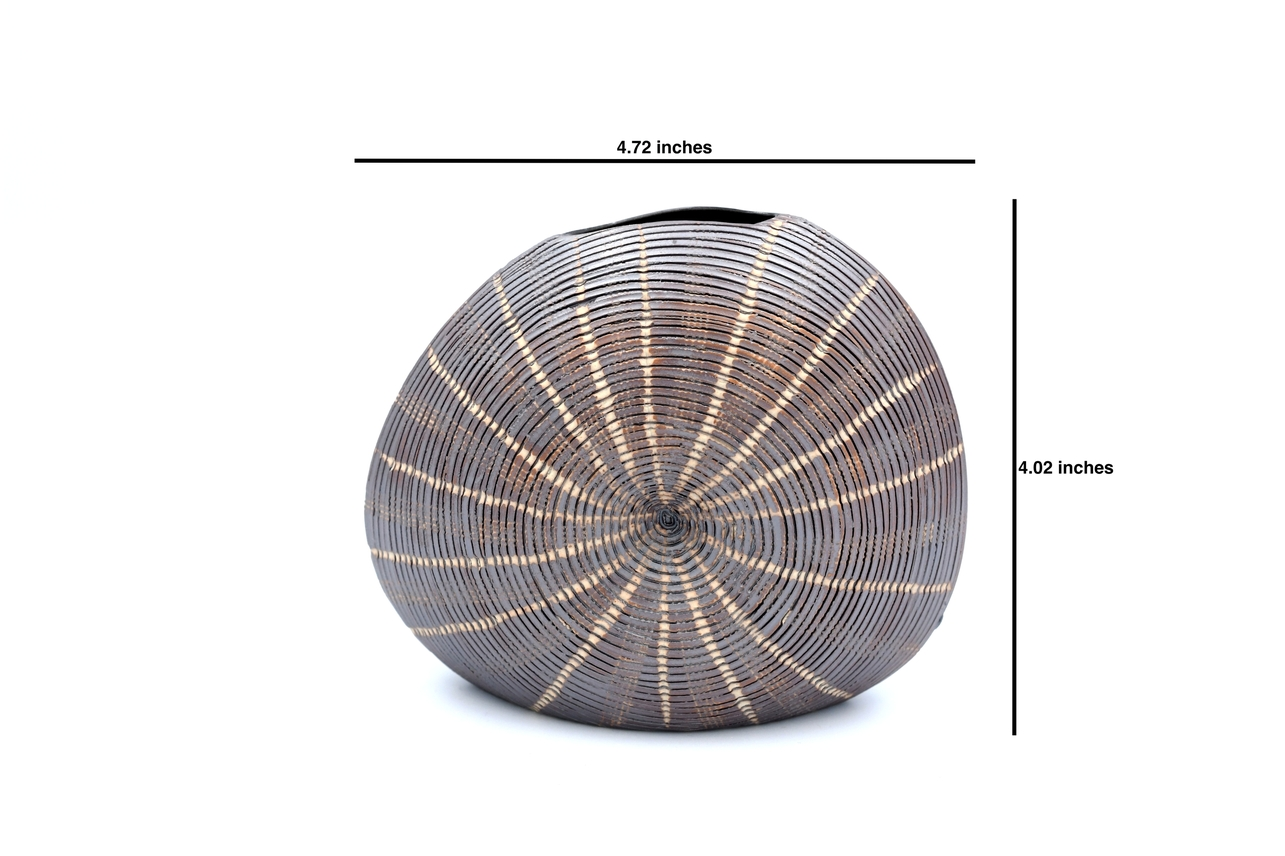 Diva Round - Handcrafted Porcelain Bud Vase - Taupe with Cream Lines - 4.7 x 2.4 x 4 in - Mellow Monkey