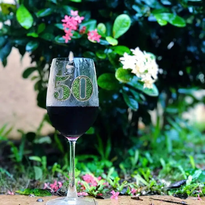 50th Birthday Jeweled Stemmed Wine Glass - Mellow Monkey