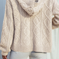 Cable Knit Front Open Hood Cardigan - Ivory - Mellow Monkey