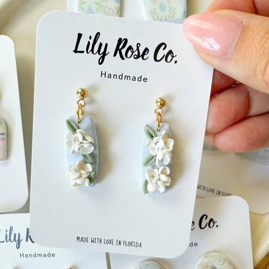 White Floral Earrings