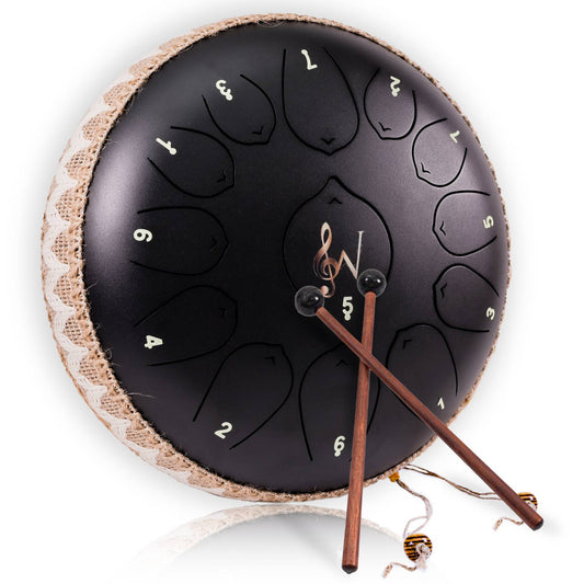Steel Tongue Drum - 13 Note Rain Drum - 12-in - Black - Mellow Monkey