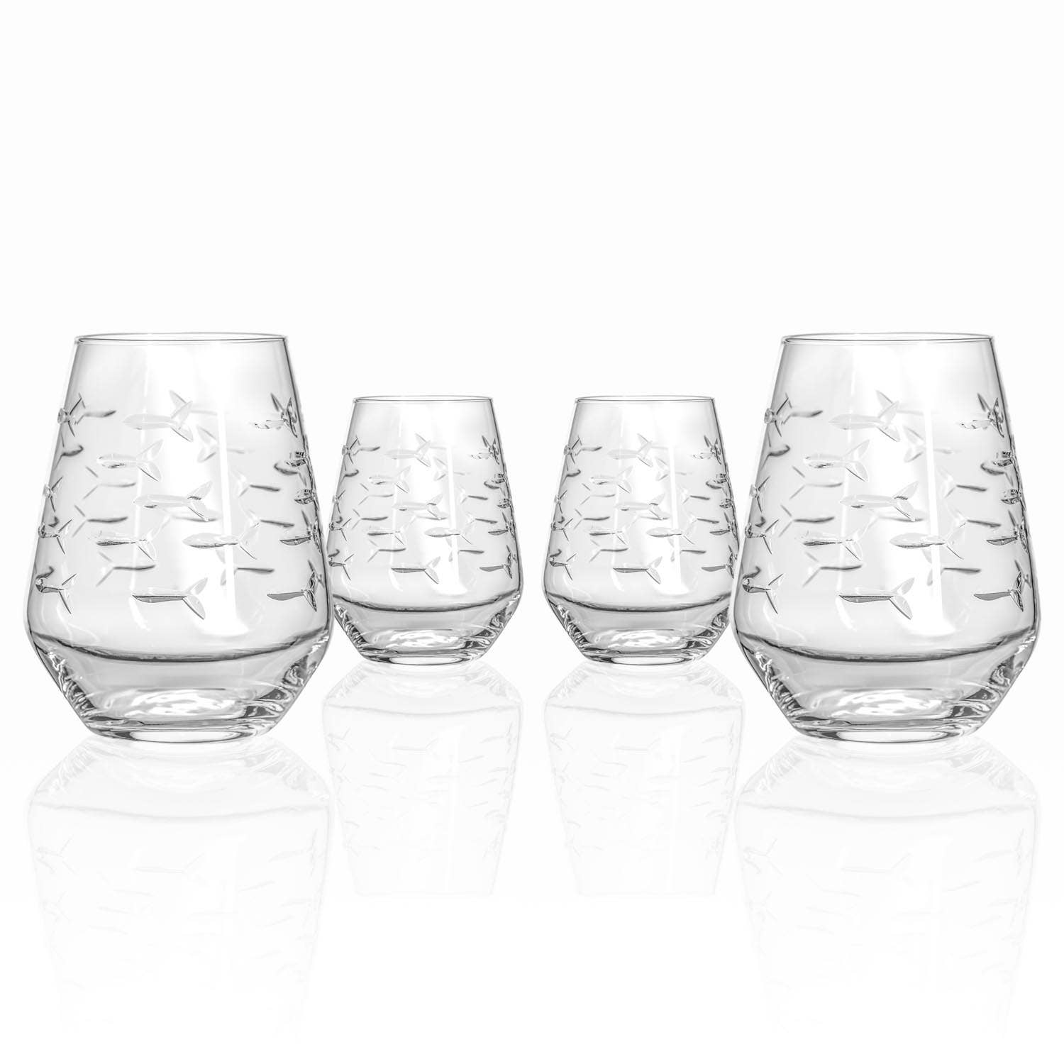 School of Fish Stemless Wine Glass - 18-oz Clear - Mellow Monkey