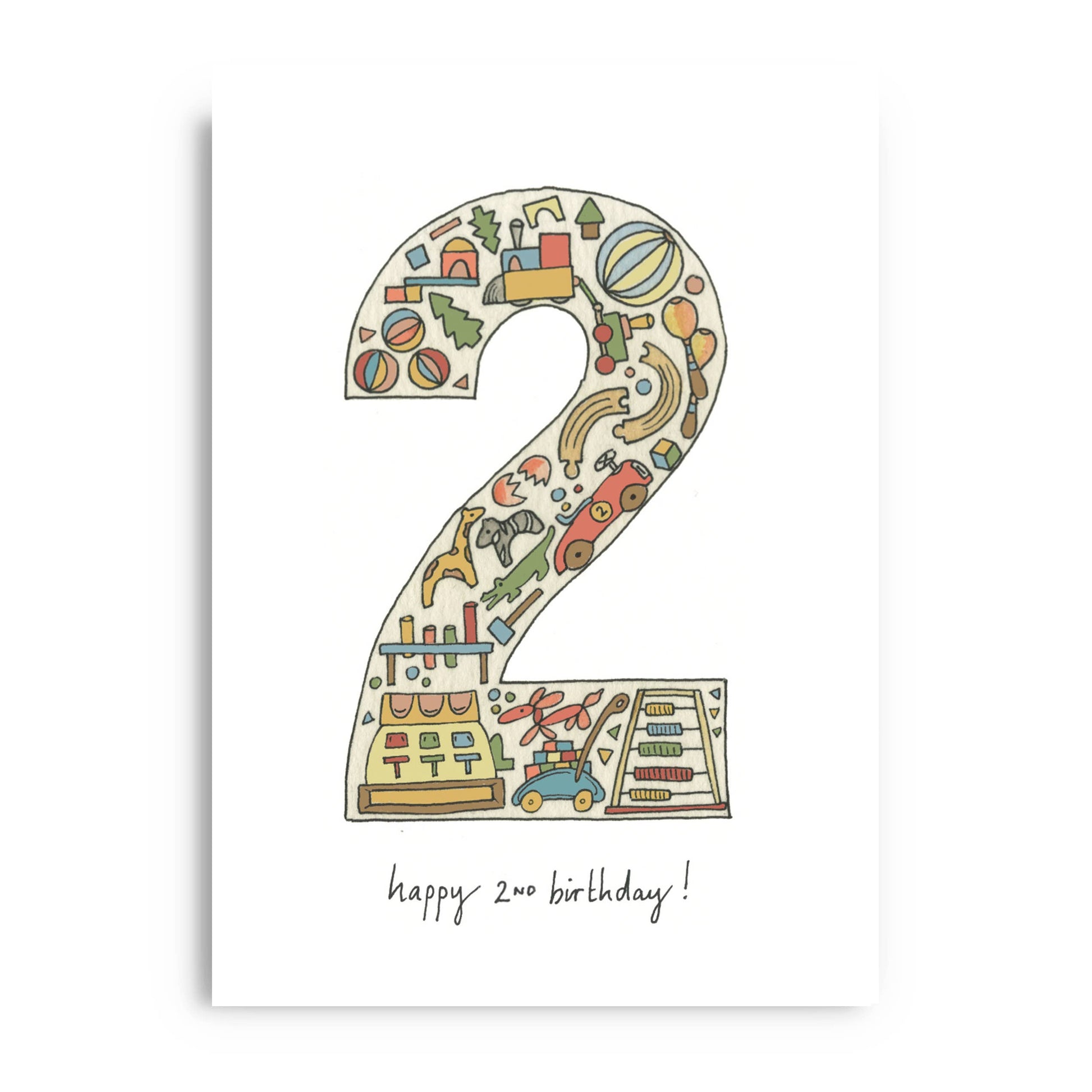 2nd Birthday Card - Hand Illustrated Vintage Style - Mellow Monkey