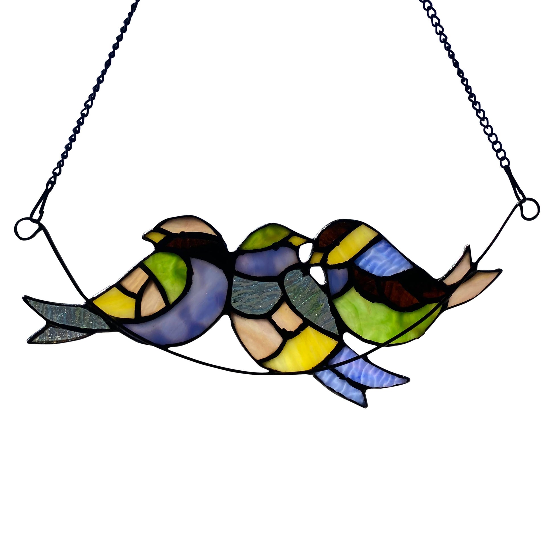 Peyton Blue Three Birds Stained Glass Window Panel - 4-1/2-in - Mellow Monkey