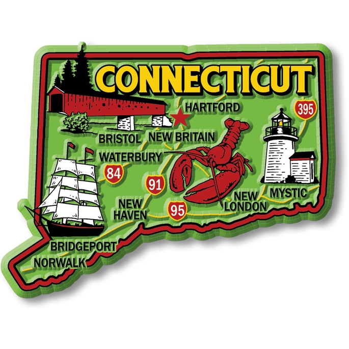 Connecticut Colorful State Magnet - 3-1/2-in - Mellow Monkey