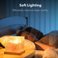 Person lying in bed with soft lighting and text 'Soft Lighting Effectively improve sleep quality'.