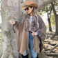 Faux Fur Trim Ruana Cape with Hook Closure - Warm Camel