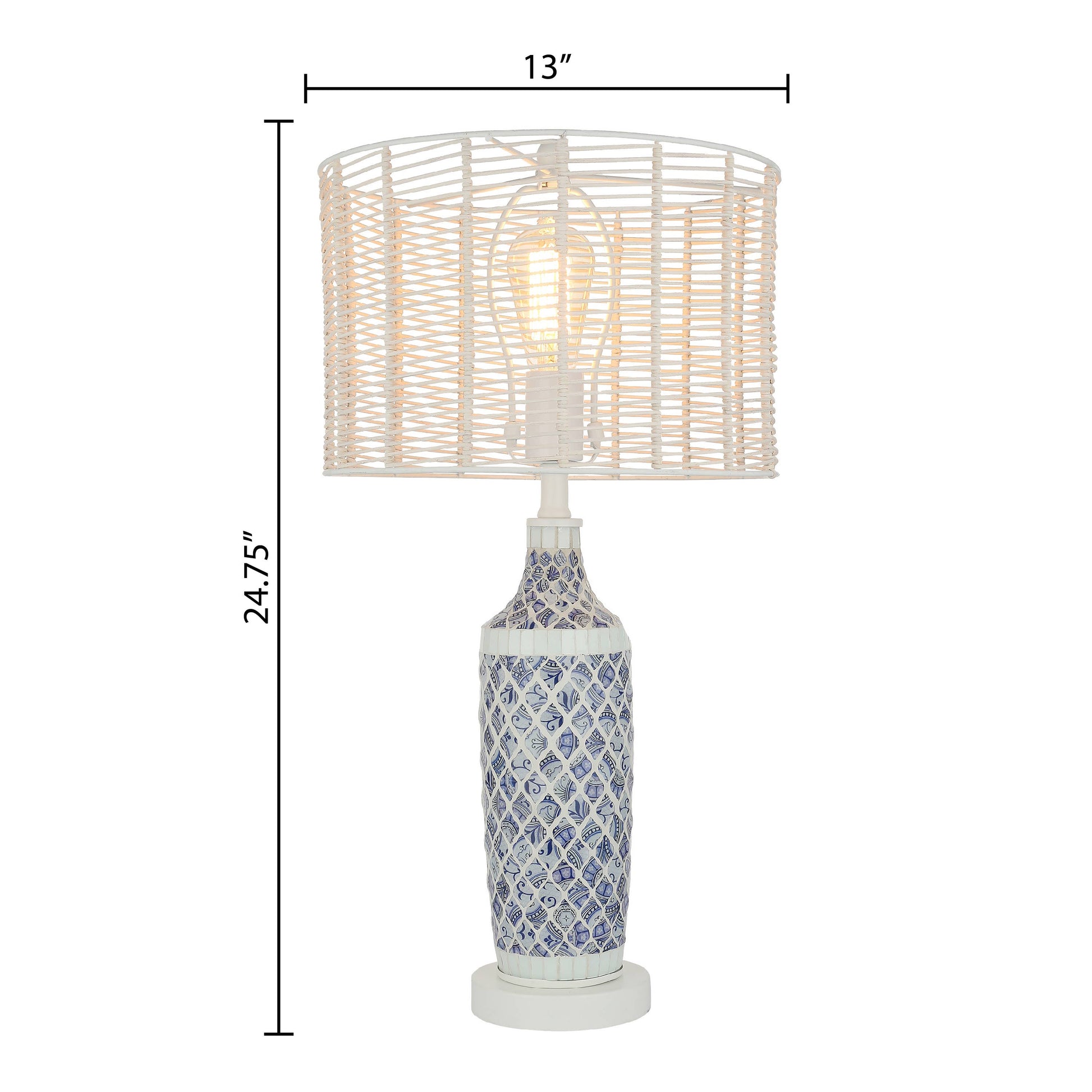 Nantucket Blue-White Mosaic & Rattan Table Lamp - 25-in - Mellow Monkey