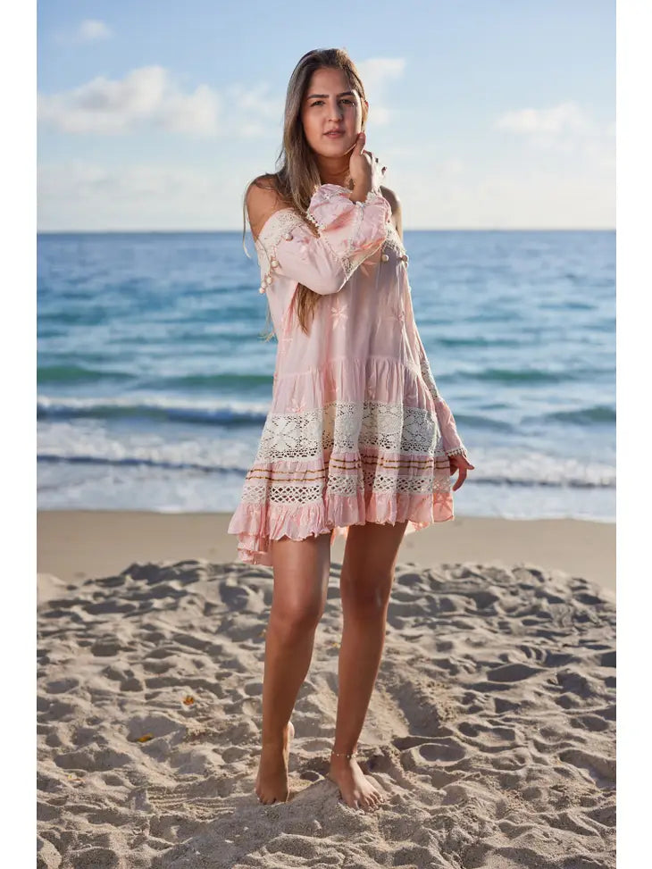 Baby Pink Cotton Cover Up Dress - Mellow Monkey