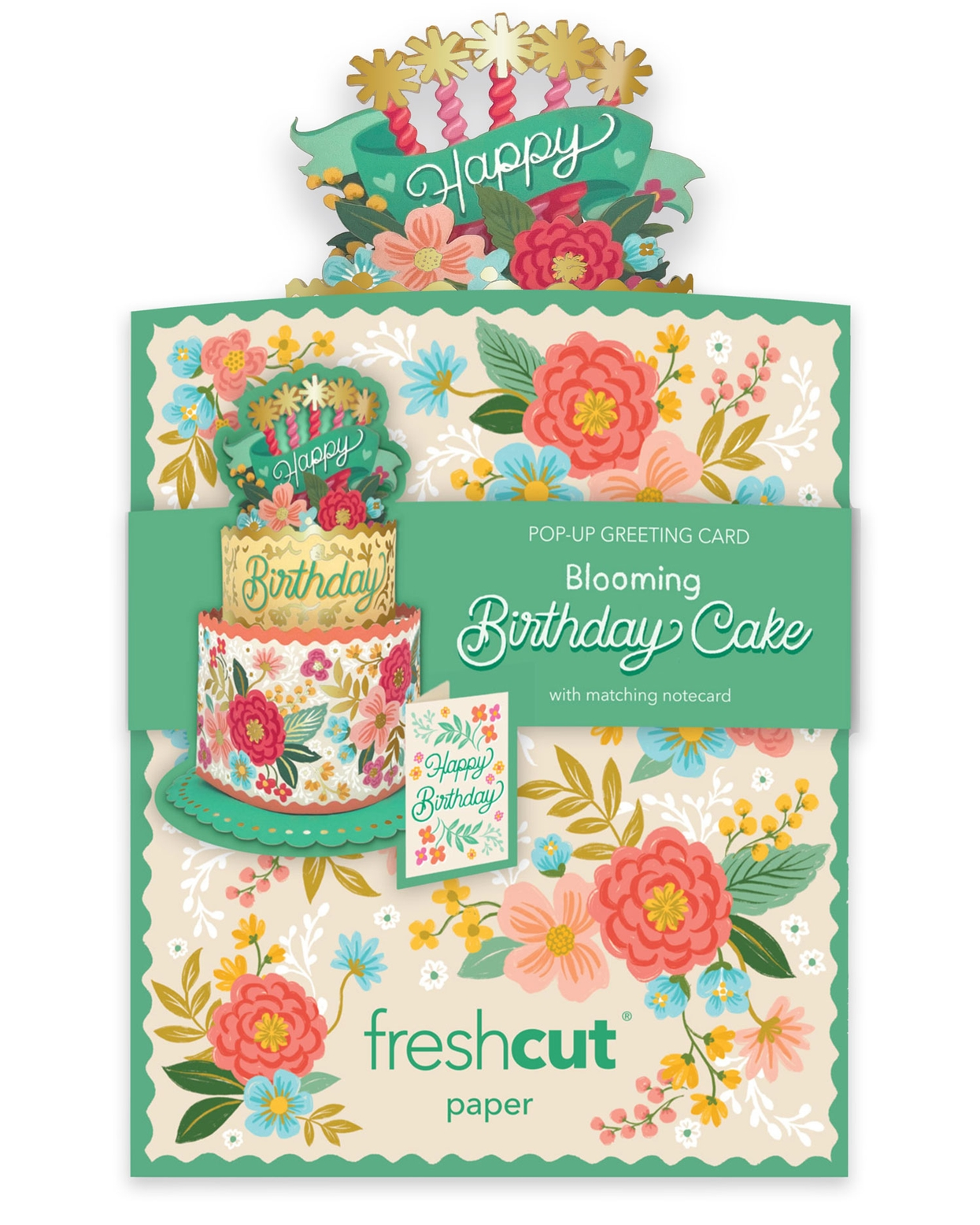 Freshcut Paper Mini Blooming BIrthday Cake Pop-Up Greeting Card - Mellow Monkey