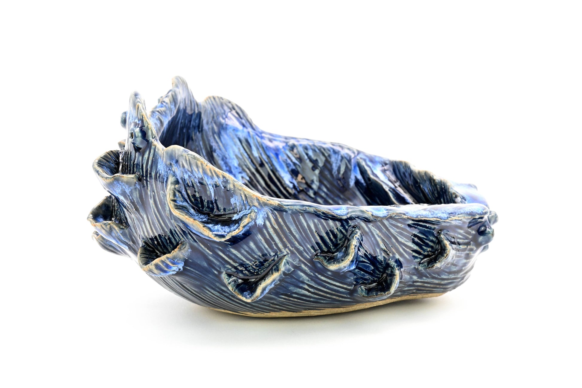 Giant Clam Ceramic Vase with Blue Effect - 9.5 x 8.9 x 4.6-in - Mellow Monkey