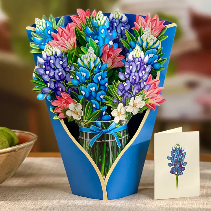 Pop-Up Flower Bouquet Greeting Card - Blue Bonnets - Mellow Monkey