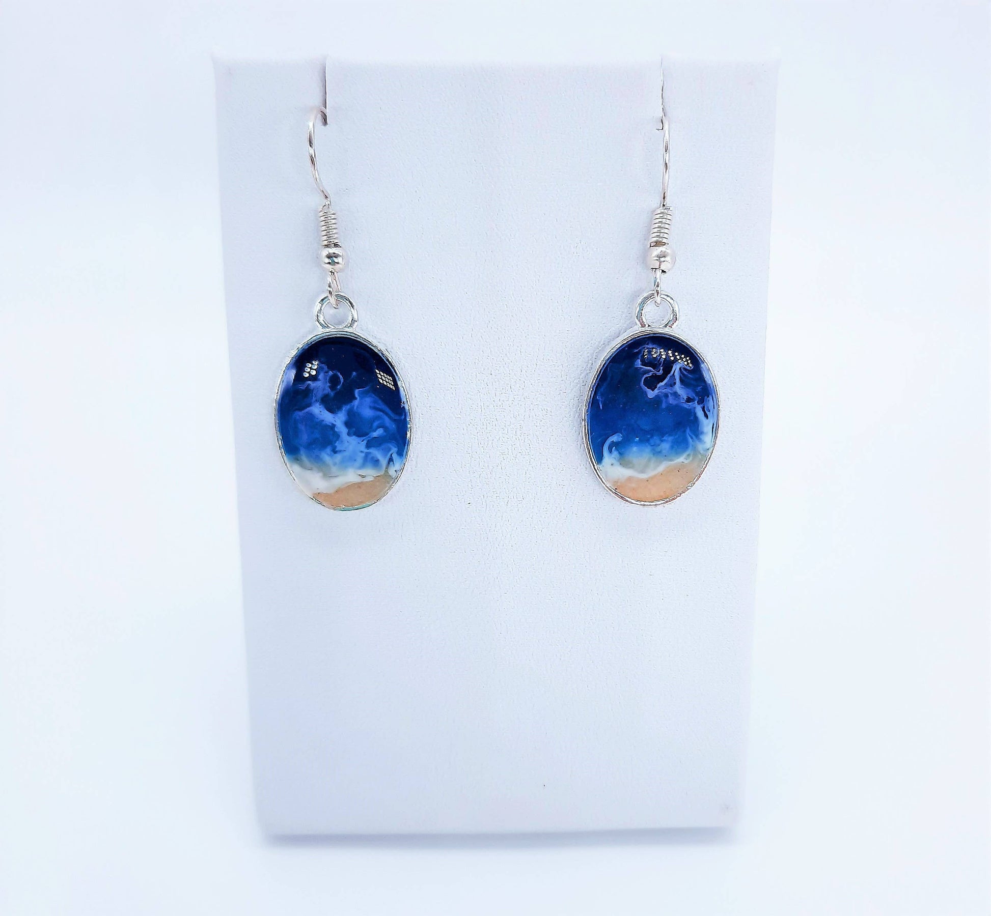 Handmade/Handcrafted Resin Ocean Beach Wave Oval Earrings - Mellow Monkey